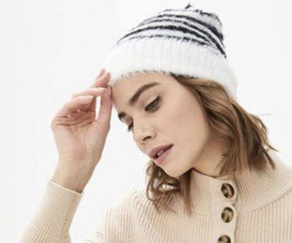 Topshop Black & White Tiger Stripe Beanie Hat New